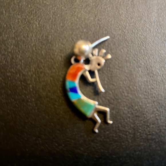 Kokopelli Flute Player Multi Inlay Sterling Silver 925 Earrings - Picture 4 of 12